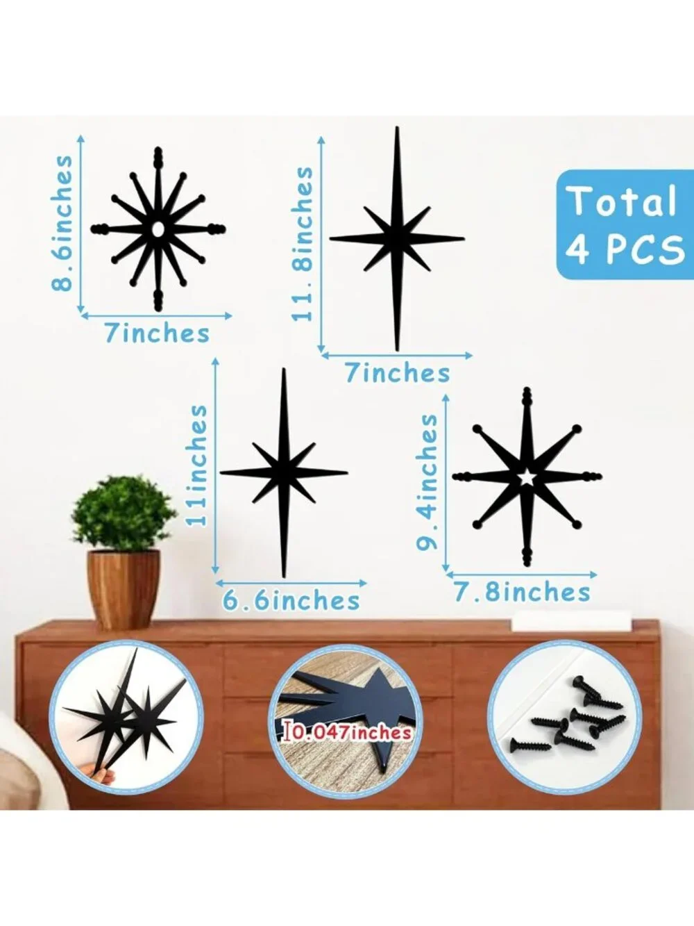 Mid Century Modern Starburst Wall Decor | Retro Metal Art Hanging Sculptures